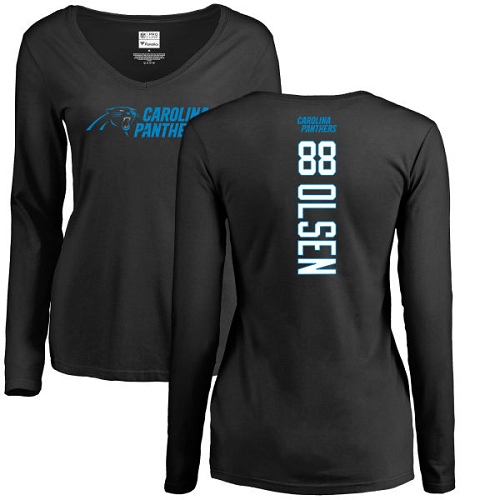 Carolina Panthers Black Women Greg Olsen Backer Slim Fit NFL Football #88 Long Sleeve T Shirt